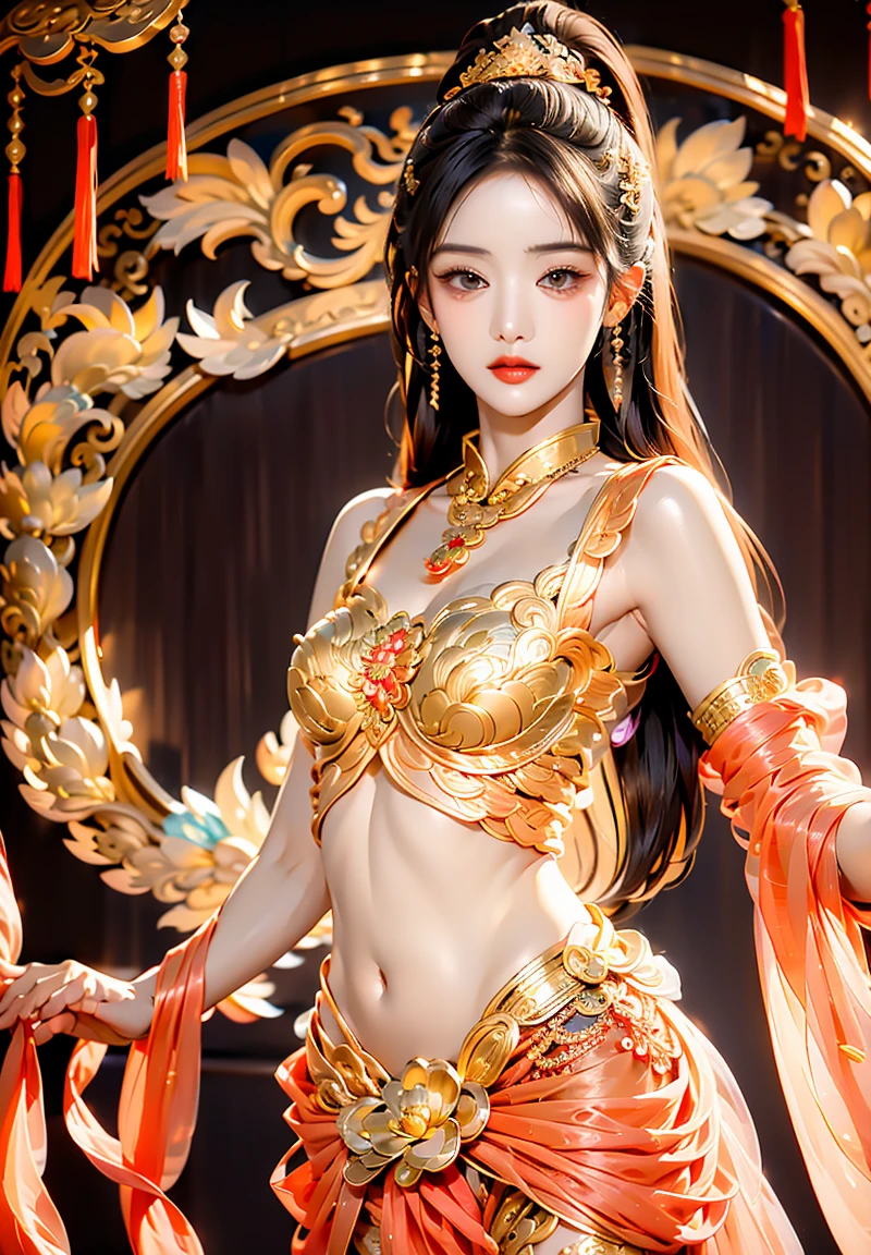 A young Thai woman, beautiful and cheerful, Sita&#39;s dance in the Ramayana. Dressed in a shiny silver traditional Thai outfit.. Fluttering in the wind on the pages of the book, The black gold reflected light and a smoky golden halo spread all over.. A huge golden aura attacked the white silver aura.. Virtual and non-virtual floats Wear it with gold jewelry.. emerging from a luxurious golden book, There was a golden and white aura all over the place.. High resolution 4K