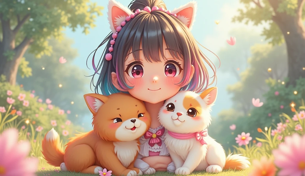 Anime girl with many stuffed toys and cats, Beautiful digital art detallado, Ryan Lee, beautiful art style, lovely digital painting, Beautiful digital art, good illustration detalladas, Digital Animation Illustration, 3D Rendering Official Art, Highly detailed official art, Official Character Illustrations, stylized animation, Kawaii HQ rendering, Pokémon Art Style, good illustration, Detailed fanart