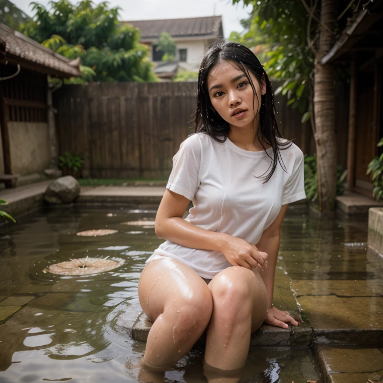 Malay girl play water while naked