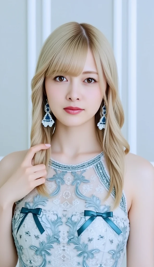 (Highest quality, 8K quality, masterpiece:1.3), (Ultra-high resolution, Photorealistic:1.4, RAW Photos), (Very detailed, Caustics, Detailed Background), (Ultra-Realistic Capture, Beautiful and detailed skin, Perfect Anatomy)、Portrait、Beach、sunset、Bright and very beautiful face、Younger, brighter, whiter skin、Best Looks、The most beautiful light blonde hair in the world、Thin Hair、Super long, silky straight hair、Shiny beautiful bangs、Shining, clear, big blue eyes、A very beautiful and adorable 16 year old、The most beautiful girls in the world、Summer Dresses
