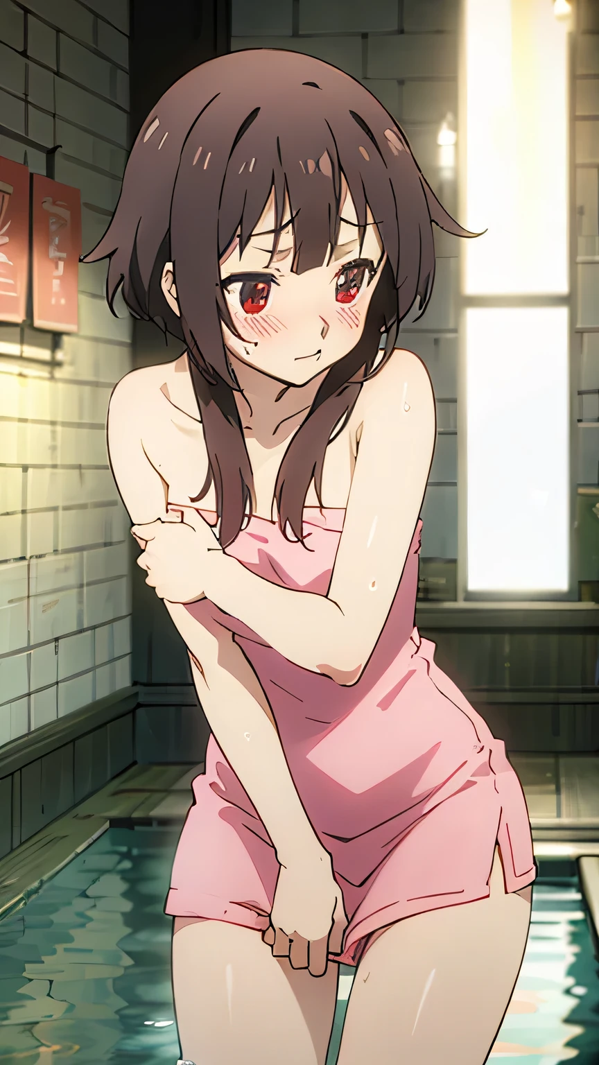 megumin, skinny, sexy, blushing, bath, wet, towel