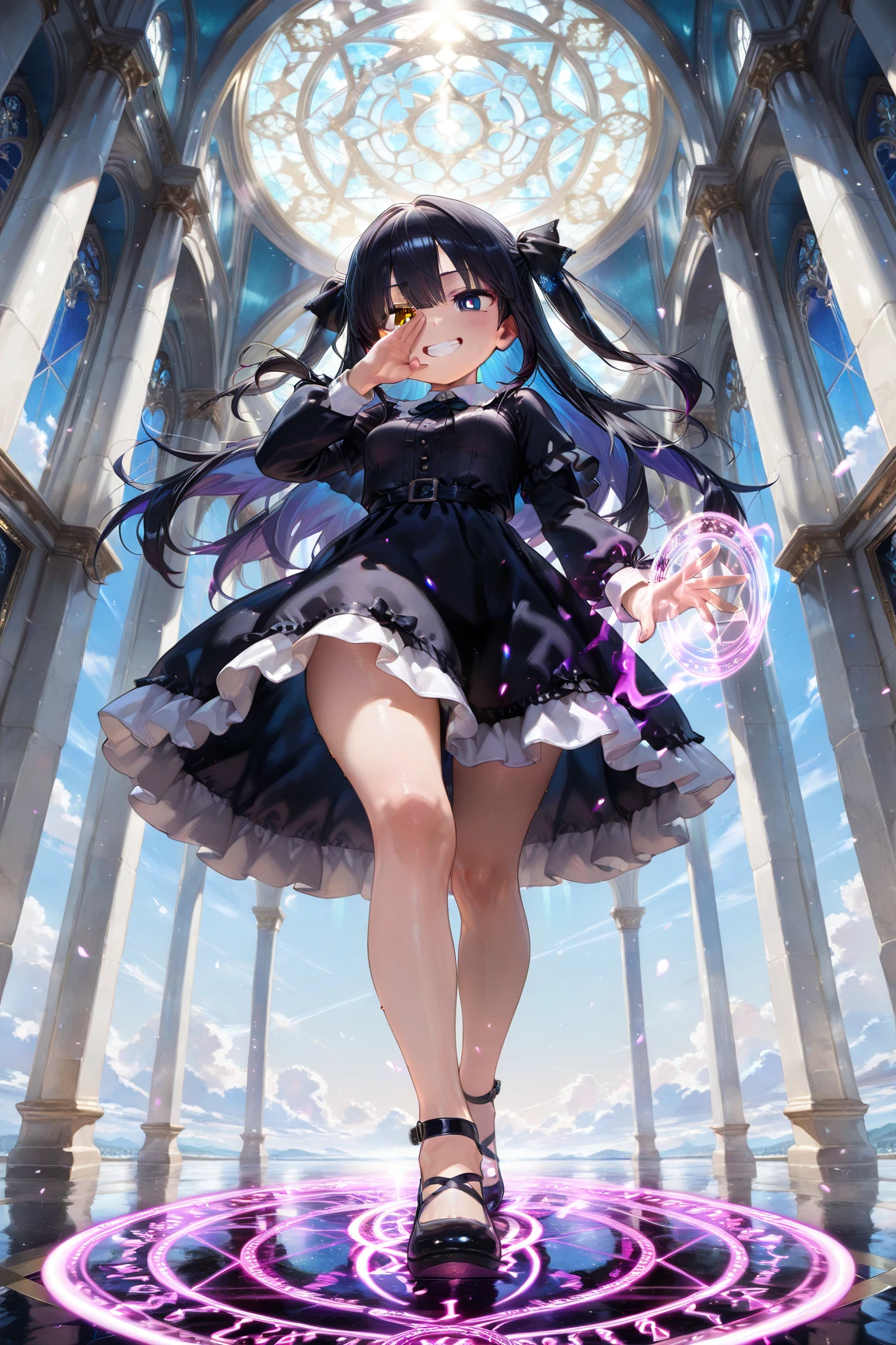 highly detailed, 8K, masterpiece, 1 Girl, Blue pleats_hair_Tube, skirt, bending_Exceed , giggle, (perfect_Face), sit, table, Gorgeous, complex, Dramatic Lighting, 4K, detailed_background, Caustic lines, full_Body, (Surrealism:1.3), bloom,(Beautiful Lights:1.3), Caustic lines, Dynamic Lighting, Beautiful Lights,