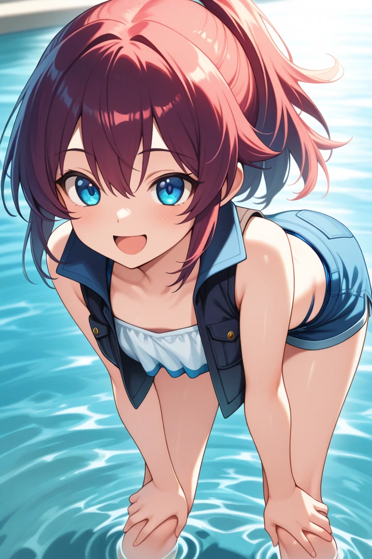 Miku Nakano, miku nakano, Long Hair, bangs, blue eyes, Brown Hair, shirt, Hair between the eyes, Blue string bikini swimsuit,barefoot,Water Play,Wet Hair,Wet Hair,Wet swimsuit,Hair Bun, double  Hair Bun,Hair Lock,smile,Open your mouth,Ocean水浴,True Summer,Clear skies,whole bodyがイラストに入るように,
break outdoors, Ocean,Sandy Beach,
break looking at viewer, whole body, (Cowboy Shot:1. 5)
break (masterpiece:1.2), Highest quality, High resolution, unity 8k wallpaper, (figure:0.8), (Beautiful attention to detail:1.6), Highly detailed face, Perfect lighting, Highly detailed CG, (Perfect hands, Perfect Anatomy),