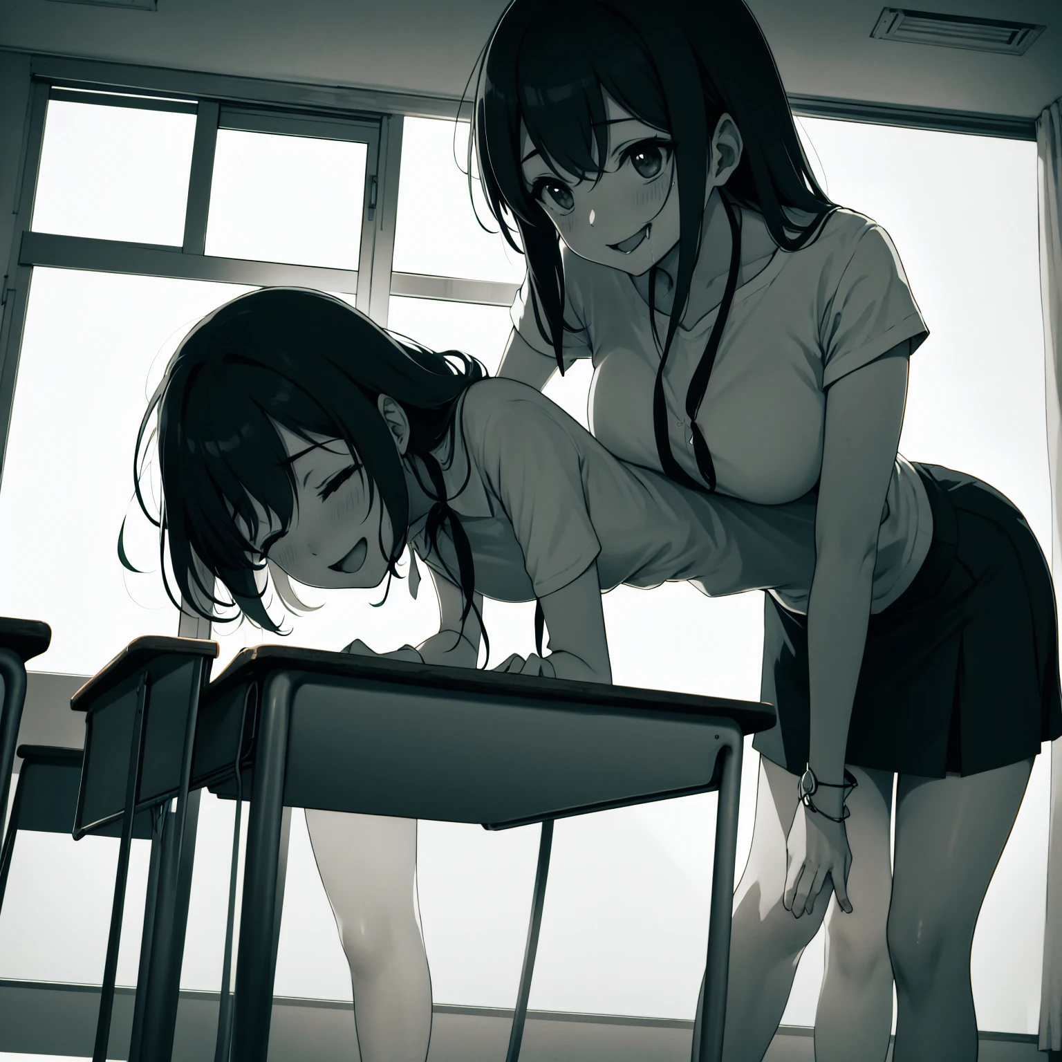 Naked asian woman kneels completely naked in a classroom for a man who squirts a wise liquid in her face from his, asian idol, cum, sperma, sex, nsfw, , klasse, klassenzimmer. Schule, . Normal breasts, nackt, Ganzköroer Picture.