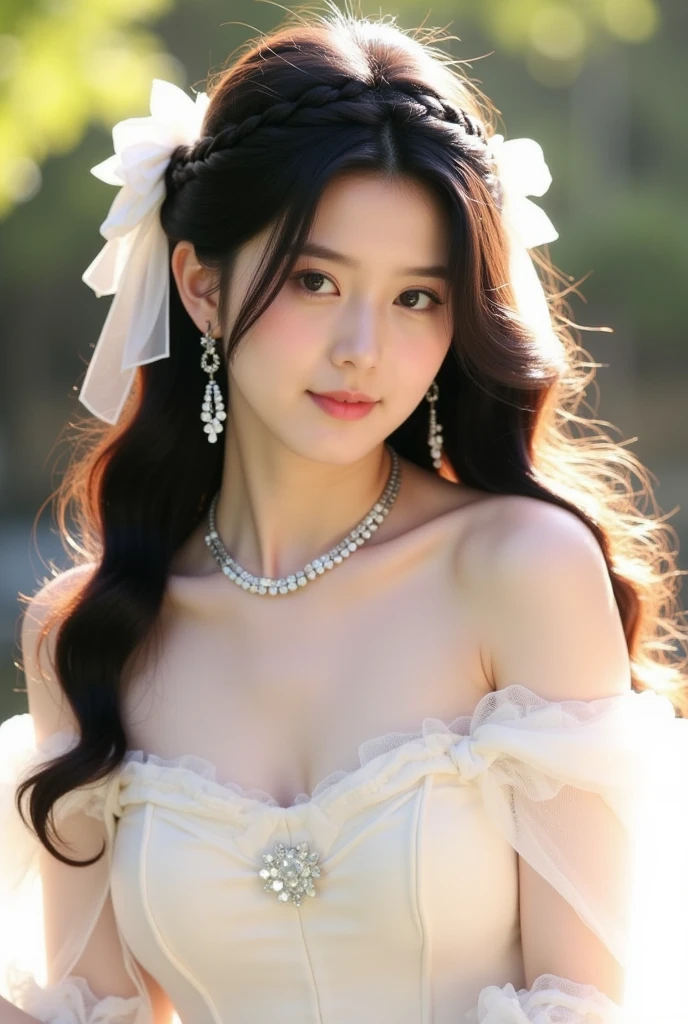 1girl, (beauty breast), (upper body), ((transparent wear)), (erotic_), indoor bedroom castle (blur background), (masterpiece), kim Yoo-jung, (aphrodite goddess), pretty young face (Russian) (Asian), adept art, very best quality detailed face:1.5, (8k HD graphic, (soft and chill light), best quality detailed ultra highres:1.2 dynamic lighting, artstation, winner photography, volumemetricslighting),