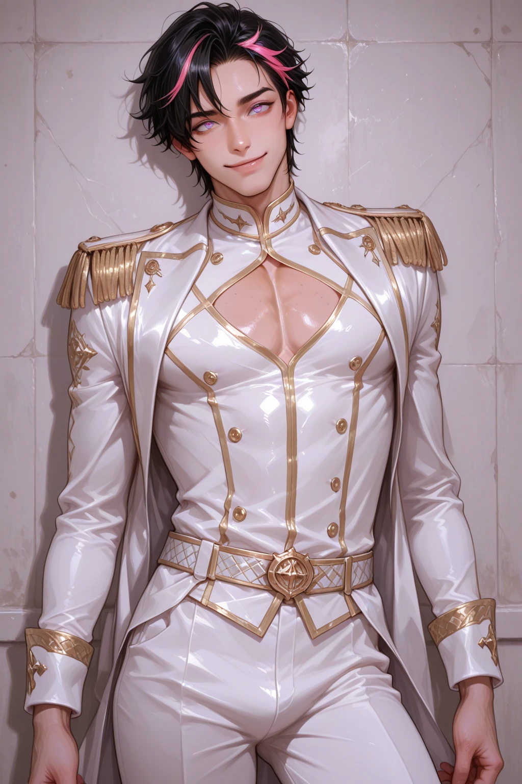professional photo of NeroAugustus, solo, blonde hair, 1boy, male focus, green eyes, ahoge, long sleeves, laurel crown, arthur pendragon (fate), nero claudius (bride) (fate), male focus, lock, cosplay, white bodysuit, padlock, belt, lily flowers, bodysuit with zippers, pants bulge,
detailed skin, detailed eyes, detailed face,
volumetric light, highrez, masterpiece, best quality,
<lora:MaleNero-10:0.6:MIDD>