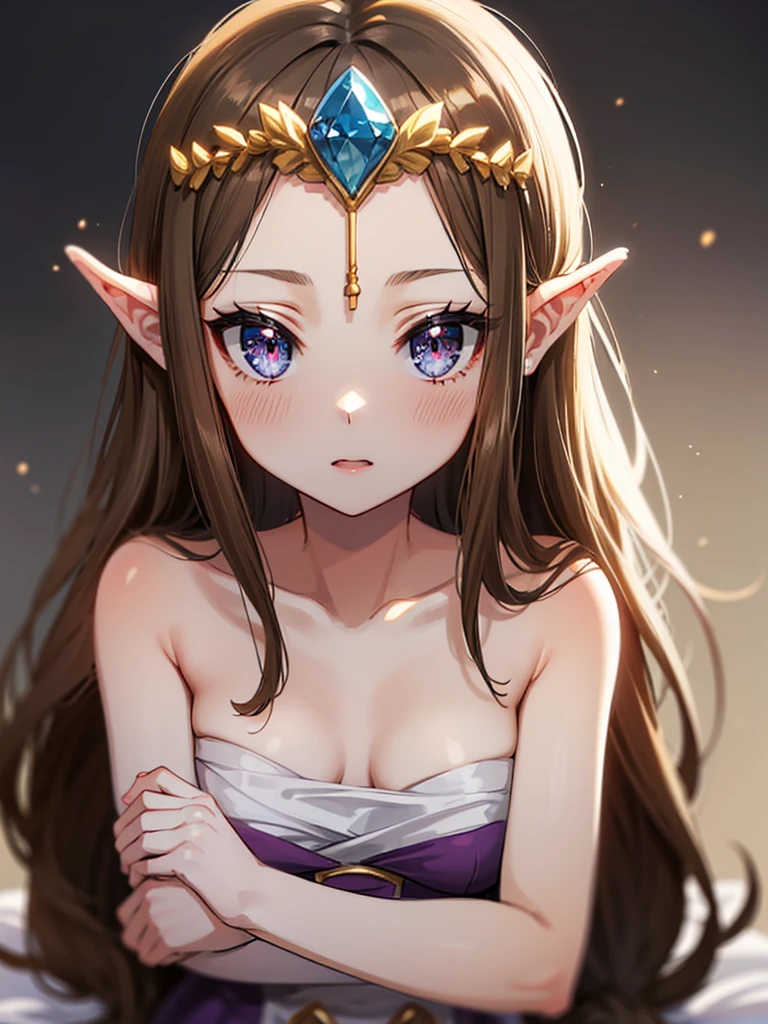 (((Face close-up))),((((Hair is wet with water))))),((((())))),(((Please place your hand on your chest)))))),((((Upper Body)))),((alone)),((side angle))),Anime art style,masterpiece,(Highest quality), (Super Details),(Very delicate and beautiful),(alone),(Detailed face and eyes),Beautiful eyes like jewels,,(((Mature Woman,Queen))),((1 Queen in a beautiful embroidery )),((crinoline)),,((Straight hair galore,Very long straight hair with plenty of volume,Super long straight hair)),,Cleavage,(bed),length_gloves,Very gorgeous hair accessories、((((front)))),((((Adult Expressions)))),((((Beautiful Face)))),((((dress)))),((smile)),(((Long Hair)))),((((Straight hair)))),((Cleavage)),((((Dark brown hair)))),Princess Zelda,((chest is slightly exposed)), ((Highest quality)),,(Very detailed) ,((((((Portrait of a single person)))))),(((((hot spring))))),Brown Hair,((topless)),, ((Highest quality)), (Very detailed),((((((Bangs parted in the center)))))),(((smile))),Nintendo, The Legend of Zelda),,((alone)), ((Highest quality)), (Very detailed), ,