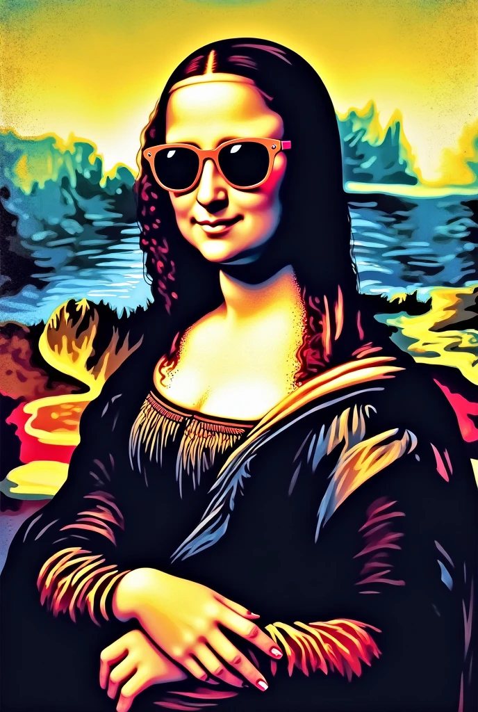 Anime Style Mona Lisa Wearing pitch black sunglasses