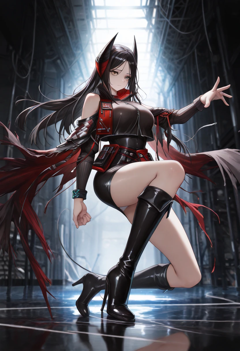 anime girl in a black outfit with a sword and a skirt, seductive anime girl, from girls frontline, badass anime 8 k, cyberpunk anime girl, female cyberpunk anime girl, fine details. girls frontline, seductive tifa lockhart portrait, girls frontline cg, extremely detailed artgerm, female action anime girl, smooth anime cg art, girls frontline style, tifa lockhart