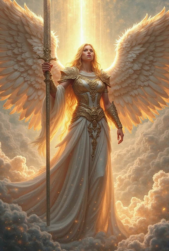 Concept art,2d anime style,hand drawing,Greek mythology,Greek costumes,chain,long hair,halo,white hair,wings,1girl,weapon,angel,dress,blonde hair,holding,multiple boys,white dress,skull,robe,armor,standing,<lora:Exotic V2:0.8>,