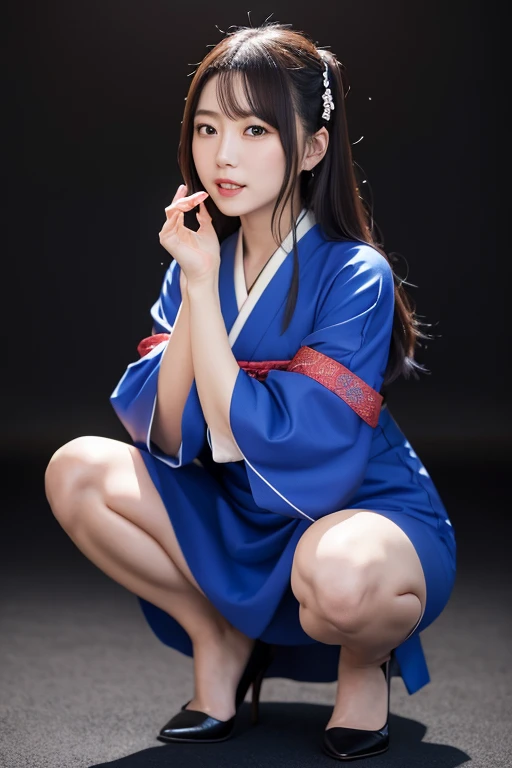 Cute little girl s , nsfw ,  Blue Highleg Panties , in kimono , portrait of a , ​masterpiece , Highest quality , Realistic: , Asian , White skin