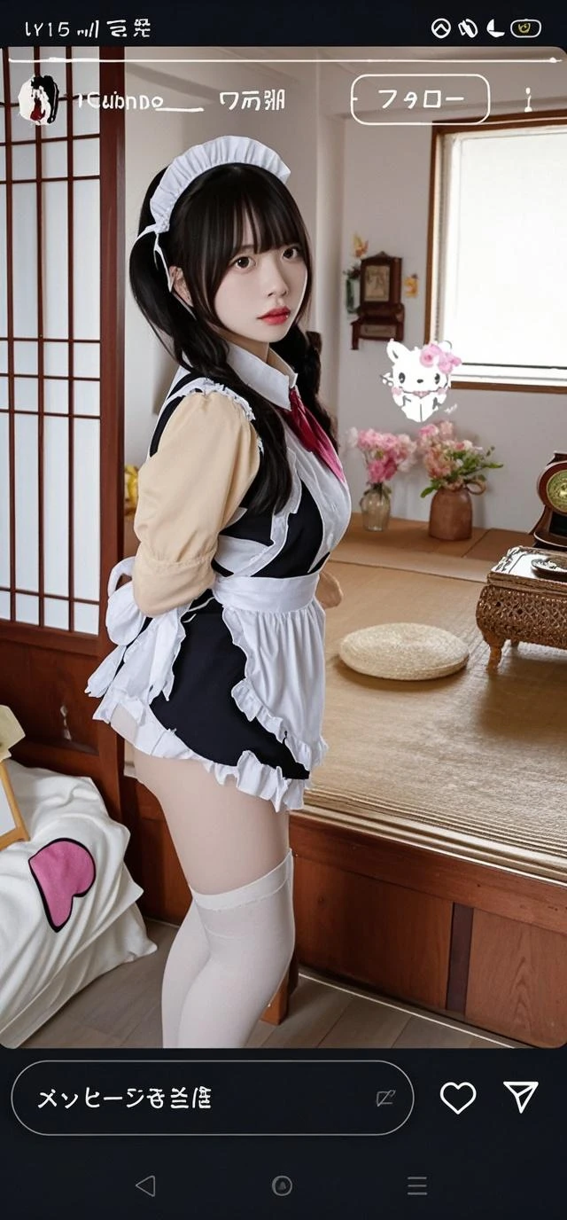 Browsing Caution,(1 super cute japanese girl:2), (Waist Skin, stomach skin, Slim girl, Slim waist:1.5), masterpiece, highest quality, Very detailed, High resolution, High resolution, Realistic, RAW Photos, Real person, Portrait Photography, photoRealistic, (at maid Cafe, Ultra-dense skin, 32k:1.4), Perfect Human Anatomy, Perfect Anatomy, (at maid Cafe, Japanese Supermodel, Beautiful Skin:1.5), (tits, Huge , Cleavage:1.55), (Full Body Shot:1.2), (at maid Cafe, maid is working at maid Cafe:1.65), Full Body Shot(baggy loose socks, Pure white loose socks, Pure white socks:1.65), (23cm Black Loafers, Black Loafers:1.3), (pink、Brown、Silver、Or blonde:1.5), (maid Cafe:1.65), (An 18-year-old Maid Girl is wearing baggy loose socks:1.3), (Maid clothes:1.6), (big breasts, big , Cleavage:1.3), (Maid Girl, maid Cafe, A thriving maid Cafe:1.5), (Maid Girl, maid Cafe, Maid Cosplay:1.8), (maid is working at maid Cafe:1.65)、Camel Toe、Hugeシジュウカラ、Nipple Puffs、Cleavage、Plump、Super big breasts、Super big butt、Bubble butt