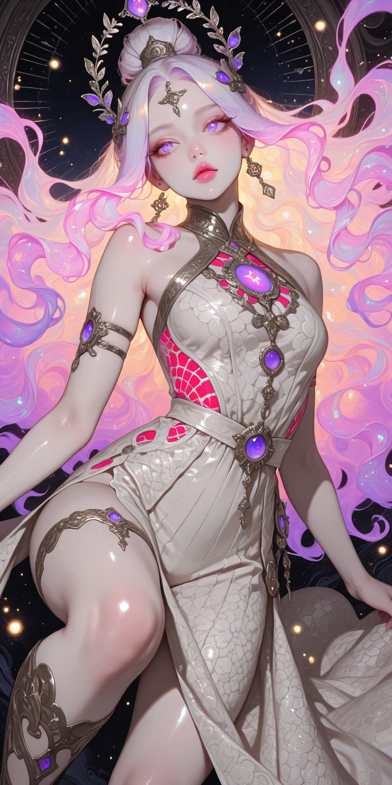 Psionic Magic , Spiritual Energy , Mana Flow, Sparkling, radiating aura ,
Highest quality, (masterpiece) , whole body, Simple Background , Dynamic pose, (Pink Hair), Pink Skin , Hair on one eye, Various skin, Pokemon \(Living things\), Orange eyes, short hair, Two-tone skin, White skin , Cloudy, Wide Shot, Glowing Eyes, Floating objects, rock, Gardevoir ,
