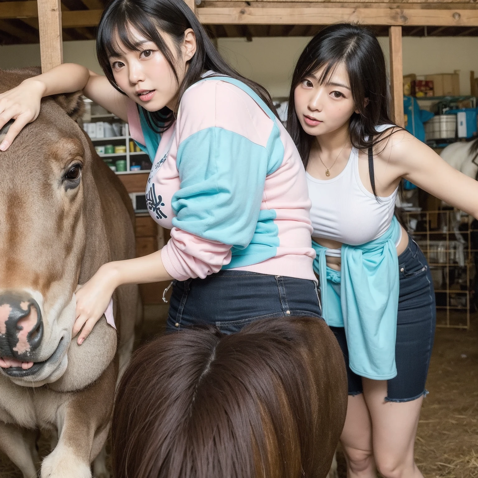 A beautiful Japanese girl with fair skin and angelic features............ She is a teenager、Looks like a slender 12 year old. The girl is on all fours and has no clothes on..'a little embarrassing for her. She has a childish appearance with a flat chest. The stage is a cowshed、Milked、mate with a bull、Living with cows、pregnant cow、The atmosphere in the barn is professional and filthy....... ...... The artwork is、Must be realistic, Highly detailed photorealistic quality, high resolution render, Gives a cute and innocent atmosphere. Lighting should be balanced and natural, Beautifully illuminate the scene.、Show nipples、Underpants1becomes a sheet、Show your butt、taiwan wacoal、Gunze、Milk is squeezed out of her breasts、she is connected to a machine that produces milk、Her breasts are4There is a、the cow is on top、Male genitalia stuck in female genitalia、she takes care of the cows、she is about to give birth to a calf