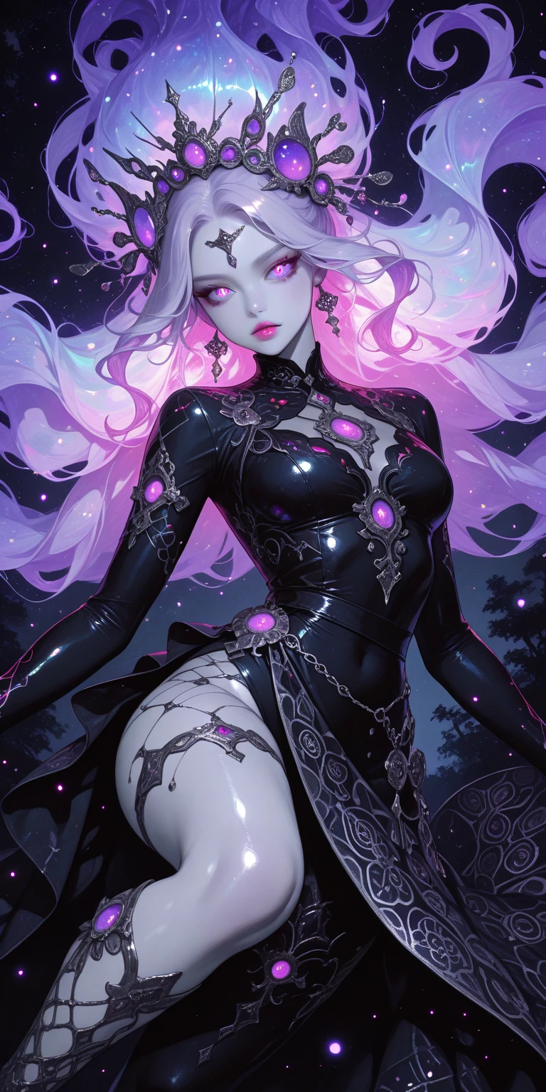(Absurd, high quality, ultra -compared, careful with the hand) fairy, fairy wings, dreamer body, vivid, romantic and all. Optimistic face, just lies, without entry and intellectual. Reckless style, sweet and passion, Gray eyes, cute (eyes of the eyes), enchanted fairy (pixie) . long hair, magenta hair. In the carnival row illustration, flying, dancing lithgly, Whole body, black skin (black skin)