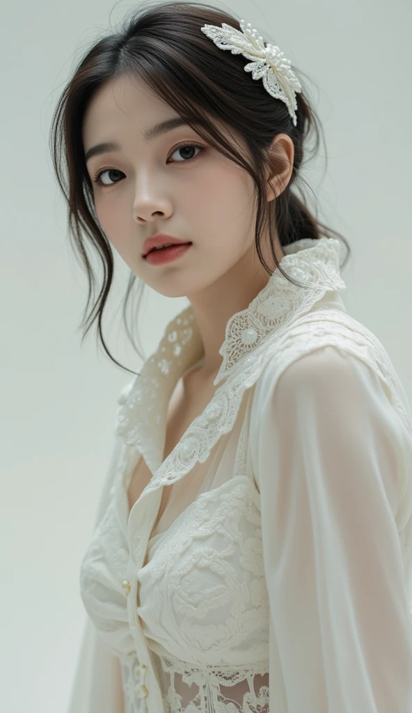 (((gigantic softest droopiest saggiest))) , white silk collared shirt