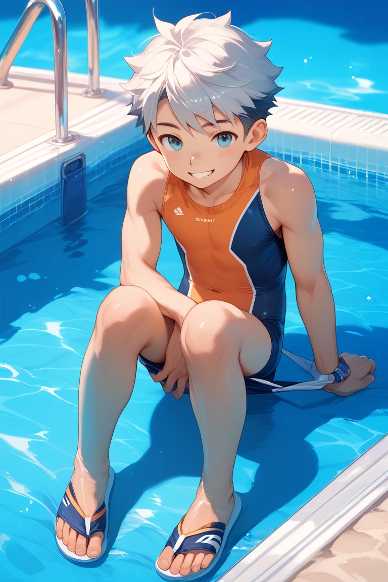 (solo:2), (boldline:-1.7), (swimming:1.5), (arched back:1.1), ((bubble)), (spread legs:1.2), (((fang))), (((best finger))), BREAK (best quality:1.5), (absolutely resolution:1.5), (ultra detailed:1.5), (masterpiece:1.5), (perfect face), (detailed face), (detailed eyes), (best eyes), (cute face), (shota:2.2), BREAK (topless:1.5), BREAK (white speedos:1.5), (swimming goggles on head:1.3), (see throgh wet clothes:1.4), (bulge:1.6), (skinny:1.3), (spiked hair), BREAK (light blue hair:1.5), (wine red eyes:1.4), (eyes with highlight:1.6), ((mole under eye)), (sweaty skin), (chuckling:1.5), ((earrings)), (shiny skin:1.3), BREAK (stadium), (pool:1.5), (sunlight), ((wind blowing)), (((nipple))), ((abs)), (groin), water splashing, from below,