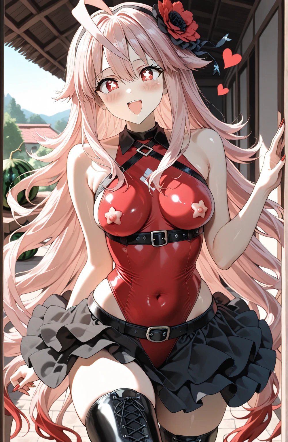 in style of Santiago Caruso,in style of American McGee
(heart-hands:1.7),1 girl,pink plaid background,{pink double ponytail:1.3},bow headwear,{close 1 eyes:1.7},shirt collar,bunny_ears,red bunny swimsuit,thick fishnet pantyhose,{knitted over-hand sleeves:1.1},small breast,rabbit tail
BREAK
heart-shaped pupil,{heart:1.3},{from the side:1.1},{skin strangulation mark:1.3},head_tilt,turn the body,dynamic posture,cutest,the posture of temptation,{POV hand focus:1.6}