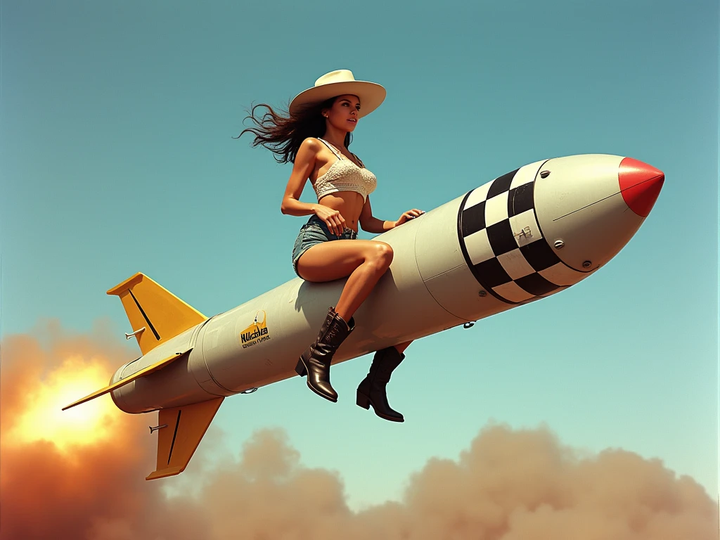 Arafed Mujer en bikini sentada en un jet modelo, por Yoshihiko Wada, Arte Pinup, Pinup chica, Chica con piezas de Warship, Chris Moore. Artgerm, Misiles, Pin - arriba, pin-up, Pin up, Hajime Sorayama designed girl, Guweiz, por Akihiko Yoshida, Cudesexyrobutts, Pinup