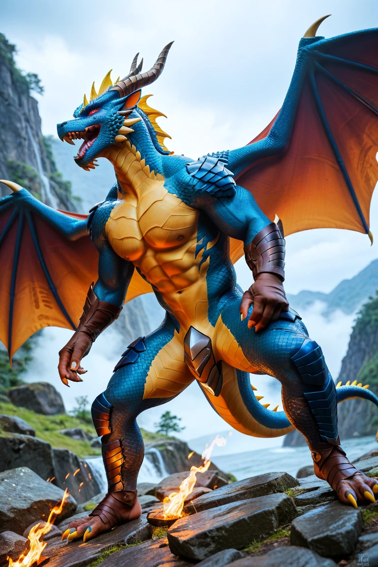 Sunlight,high resolution,4K,love,(((whole body:1.1))),masterpiece,high quality,Brave and bold,((dragon)),male,(((seaside,Standing on the beach))),dragonFurry,(youth),hairy,((Handsome,Smiling Face,Long hair)),((peaceful,Moderate)),(((Well-proportioned body,Small ears,Well-proportioned limbs,dragon尾巴:1.2,Meat pad))),(((Blue ears:1.5,Dark blue head,dark blue back,Dark blue limbs,White breast,White belly,Red and blue pupils,蓝色Meat pad))),(((Black swimming trunks,No shoes:1.3))),Handsome脸庞,Exquisite eyes,Detailed body,Detailed hands,Detailed feet