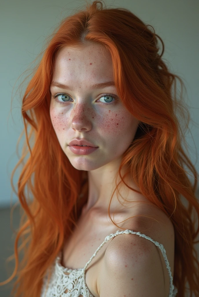 (8K, raw photo, highest quality),(epic realistic:1.5), (full body), big breasts, nude, A woman, dynamic posture,erotic Face,(detailed eyes:0.8),(looking at camera: 1.4), (highest quality), (Best shadow), intricate details, cinematic, ((skin: 1.4)), interior, (long ponytail red hair: 1.3), dark studio, (HDR: 1.5), detailed, dull colors, FrecklesTop quality, (bright lighting: 0.7), Masterpiece, high angle shot, raw photo (pale 19 year old German woman, looking at viewer), cute, (untanned, disheveled, with matted hair bright red), (shoot), Full-length portrait, perFect Face, captivating eyes, bright details, pouting lips, (high skin detail), Freckles, big breasts, hardcore, NSFW (blue tint: 0.6), ( dirty: 0.8), (bloody: 0.7), Key Lighting, (backlight: 0.5), medium depth oF Field, Canon 5D, 50mm lens, F/4 aperture, (ultra-detailed, Complex Detail), sharp Focus, soft colors, 8K, absurd, 8mm Film grain, war photography, Flirting with camera