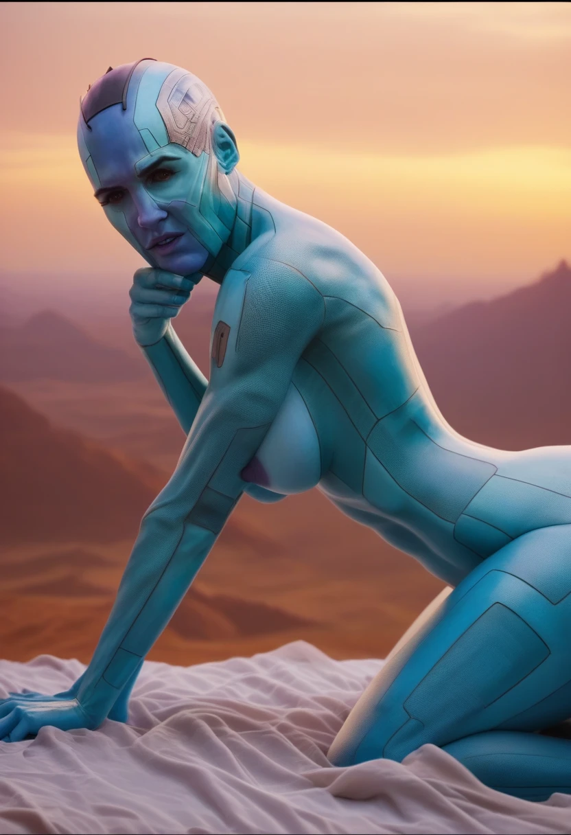 score_9, score_8_up, score_7_up, best quality, masterpiece, 4k, uncensored, prefect lighting, rating_????????, very aesthetic, source_anime, nsfw, 1 mermaid girl, (blue skin:1.4) Squirting, shriveled body, solo, blonde long hair with bangs, crying, wrinkles orange fins on ears, fish scale body, leaning forward, standing, dry skin, cracked skin, desert, Strong sunshine, (medium breasts, sagging breasts, wrinkled breasts:1.4) pussy juice, grabbing own breast