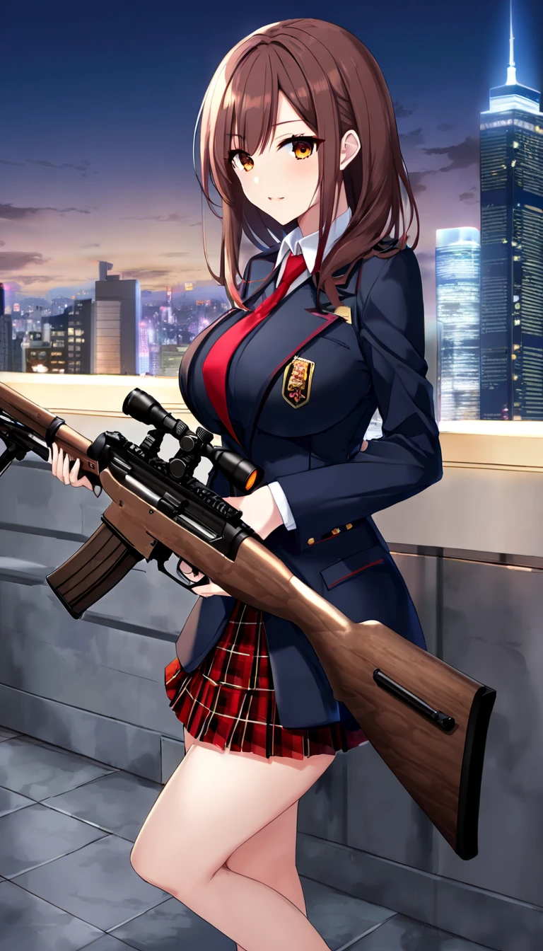 masterpiece、highest quality、Ultra-high resolution、Maximum resolution、Very detailed、Professional Lighting、anime、woman、thin、so beautiful、Sexy Suit、Mini tight skirt、Garter Stockings、High heels,Has an assault rifle、Grey Eyes、Brown Hair、long hair、Fingerless Gloves、Beautiful eyes、Pink Lips、Gloss Lip、Alone on the battlefield、A spectacular attack