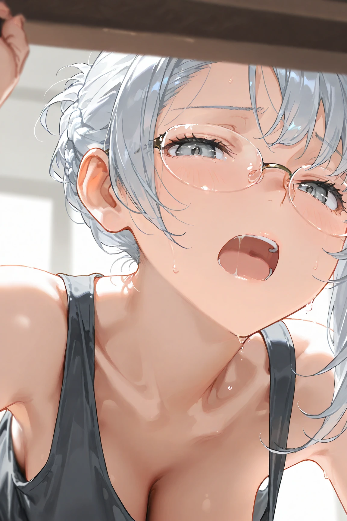 nsfw, (masterpiece), (photo realistic1.4), ultra high res, best quality, 8k BREAK solo, solo, 1girl, (idol master),(anastasia),(16yo, an extremely beautiful girl, beautiful face, perfect face, cute symmetrical eyes, double eyelid,blue eyes,flat chest,midium breast,Slender figure, silver hair, short hair, (kneeling down on the ground),(japanese high school sailor uniform),(open clothes), (Front view),(((multiple boys, peeing on a girl,multiple penises, gangbang)),((ecstasy torogao, saliva trail, nose blush,one eye closed,out tongue)),cleavage of the breast,happy,((smile:1.9),((cum on body:1.9)),((cum on face:1.9)),(cum on hair:1.9),(cum on glasses:1.3),(looking at viewer),(night time,class room),