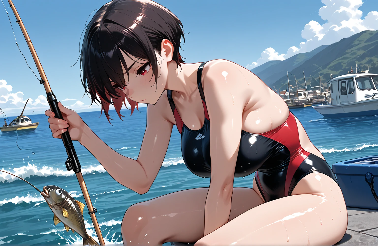 One girl, alone, Highest quality, masterpiece, Beach, Micro Bikini, Nipple slip, Nipples that seem to be visible