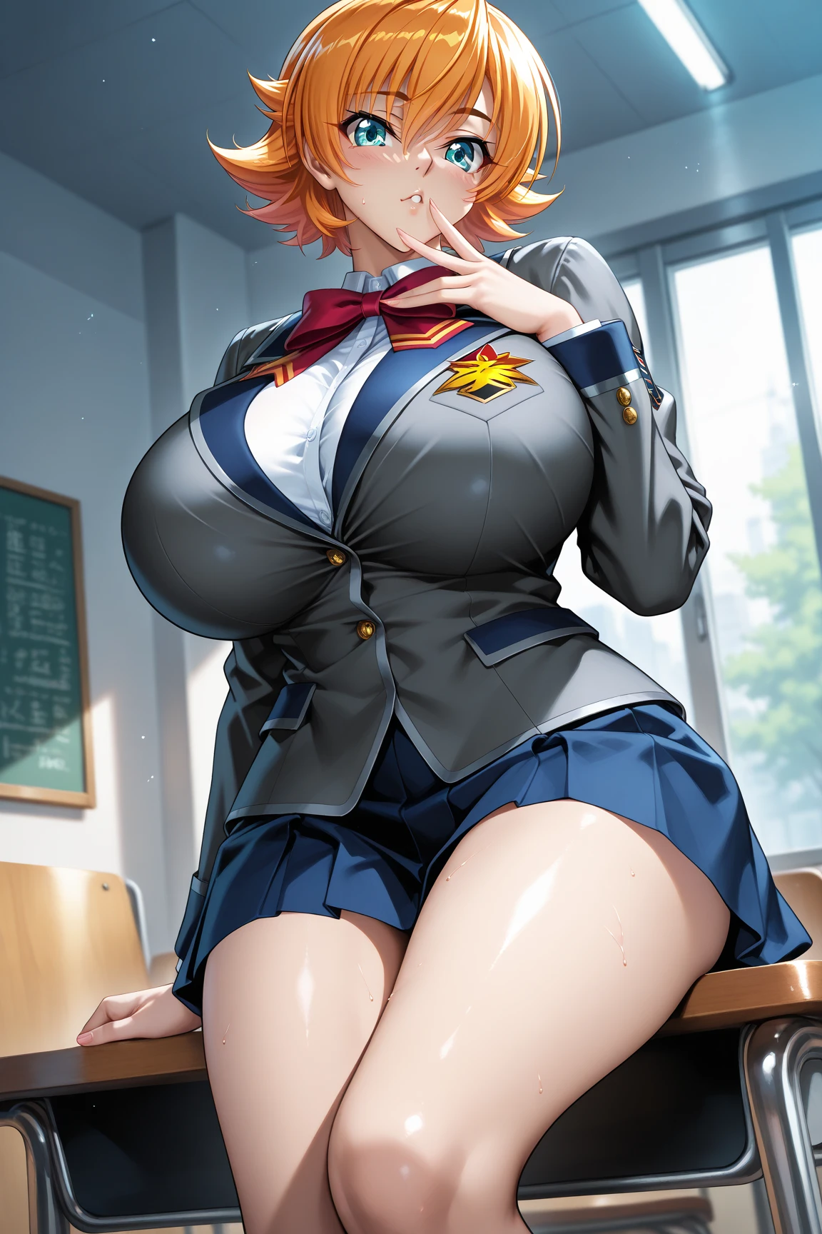 Sex in cowgirl position,Putting a penis in a pussy, (Highest quality, 8K, 4K, High resolution, masterpiece:1.2), Very detailed, Anime Style:0.9, Realistic, Bright colors, Written boundary depth, Blurred Background, alone, 1 female, (Red Hair, Short Bob, Cut straight、Straight bangs, Dark brown eyes), Beautiful facial details, Beautiful Eyes, Long eyelashes, Soft lips, (Small face), (smile:1.3), Rear View, ((uniform, Fishnet tights:1.2, )), classroom, (Show your asshole), Big cleavage,Nipple slip, Large areola, Shaved pussy, Erect nipples,Ahegao, Sweat, Blushing, My body is soaked,Cloudy semen dripping from pussy,Cloudy semen splattered on her chest,