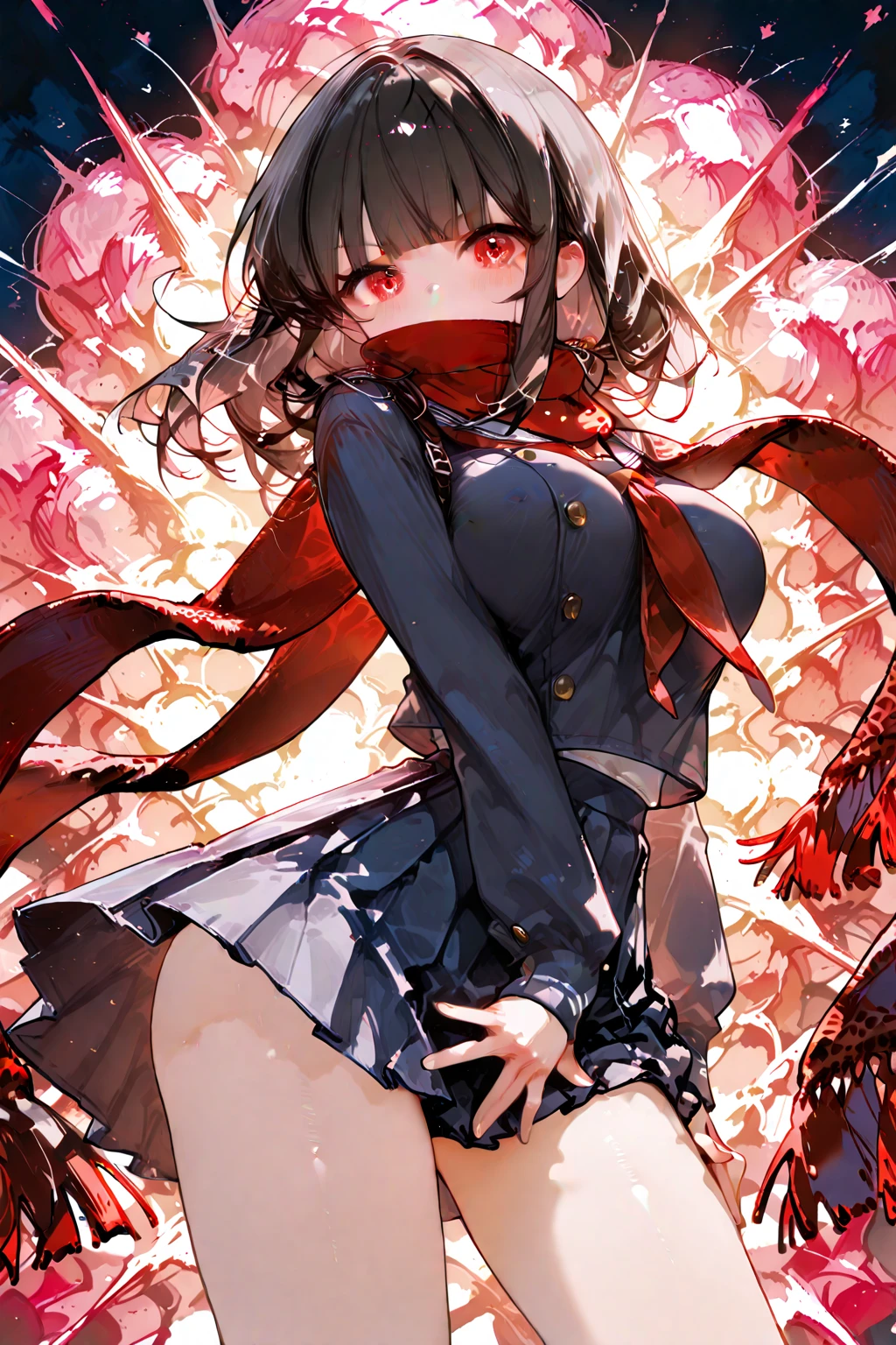 (nsfw:1.2), ((masterpiece, sidelighting, finely detailed beautiful eyes: 1.2)), ultra-detailed, ultra high res, professional lighting, high quality makeup, beautiful detailed eyes, sexy, beautiful, big eyes, drooping eye, (Live performance venue:1.3), (Kitasan Black:1.6), (middle breasts), (slender body:1.1), (brown and red japanese clothes, mini skirt:1.8), (armpit:1.5), (blush cheek, blush body:1.2), (black hair:1.2), (short hair:1.2), (horse ear:1.2), (put both hands behind horse ear:1.6), Extremely cute, (extremely detailed beautiful face), Authentic skin texture, beautiful hair, beautiful face, beautiful eyes, beautiful body, beautiful hands, (smile:1.3), standing, (face focus:1.6), (cleavage breasts focus:1.4), (armpit focus:1.4), (thigh focus:1.4), (erect nipples:1.2)
