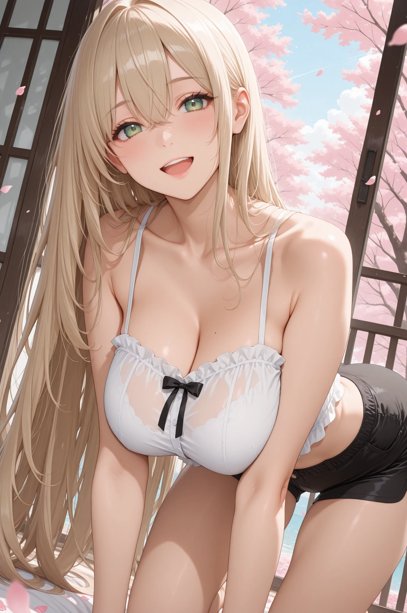 (masterpiece, 最high quality, 超High resolution, Very detailed), (Realistic:1.1, photoRealistic:1.4), Perfect illustration, Perfect lighting,Hair in perfect detail, Perfect and detailed face, Perfect collarbone, Perfect body,Juicy breasts,View your viewers, 1 Girl,Perfect Face, (Perfect Anatomy, Anatomically correct), Symmetrical face、((Shiny Hair)),Sexy Body、(masterpiece),(最high quality:1.3),8k,Very clear,(Ultra-realistic),,Captivating woman,(high quality, High resolution, Fine details), Realisticなスタイルの女性,Juicy breasts、One perfect woman、Perfect Face、Symmetrical face、Baby Face、(Are standing)、((Large Breasts))、Cleavage、belly button、blush、((Juicy lips))、Cowboy Shot、((Straight Blonde Hair))、((Big double blue eyes、Long eyelashes))、((Red makeup))、(((A pure white bra with delicate and intricate lace embroidery.)))、(((Pure white panties with delicate and intricate lace embroidery)))、(Outdoor、On the road)