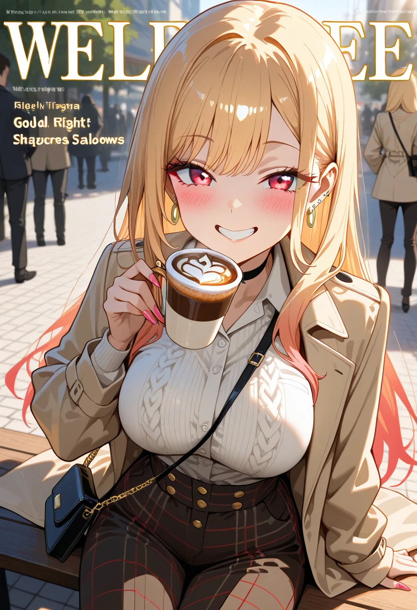 (small breasts:1.2), (perky chest:1.2), (pointed chest:1.2), (Pudding caffe magazine cover:1.3),(from above:1.0),(shoot from the side:0.9),masterpiece, 1girl, Amazing Cleavage:1.1, thin waist, optimum,tmasterpiece,hight resolution,best qualtiy,a 18yo cute girl,anatomy correct,Beautiful Black miniskirt,garters,Gaze,Small face,bangss,holster,Beautuful Women,hands up,leg holster,Gaze,black boots,Cowboy Shot,cute face,a blond,Longhaire,Twin-tailed,Braids, Hairline,(scarlet eyes),long eyelasher,Hanging eye corners,White skin of the, ((see through brown camisole:0.6)), ((Sheer nipples:0.6)),Rocket Tits,(Slim body),smile,seductive weak smiling,(with sparkling eyes and a contagious smile:1.1),little open mouth, Looking at Viewer, small nose,(with sparkling eyes and a contagious smile), very beautiful detailed face and eyes, bright colors, cute face, delicate beautiful face, Bright magenta eyes, cute eyes, sparkling eyes, Big eyes, (medium breasts:1.3), (perky chest:1.1), (pointed chest:1.0), medium hips, glamorous body, white skin, smile, thin pubric hair, shiny hair, super beautiful face, Super beautiful eyes, Super beautiful hair,trendy outfit,sexy and attractive,explosion of colors,big hairpin,full body ,esbian,illegal occupation, Real World, Natural light,perfect Natural light.