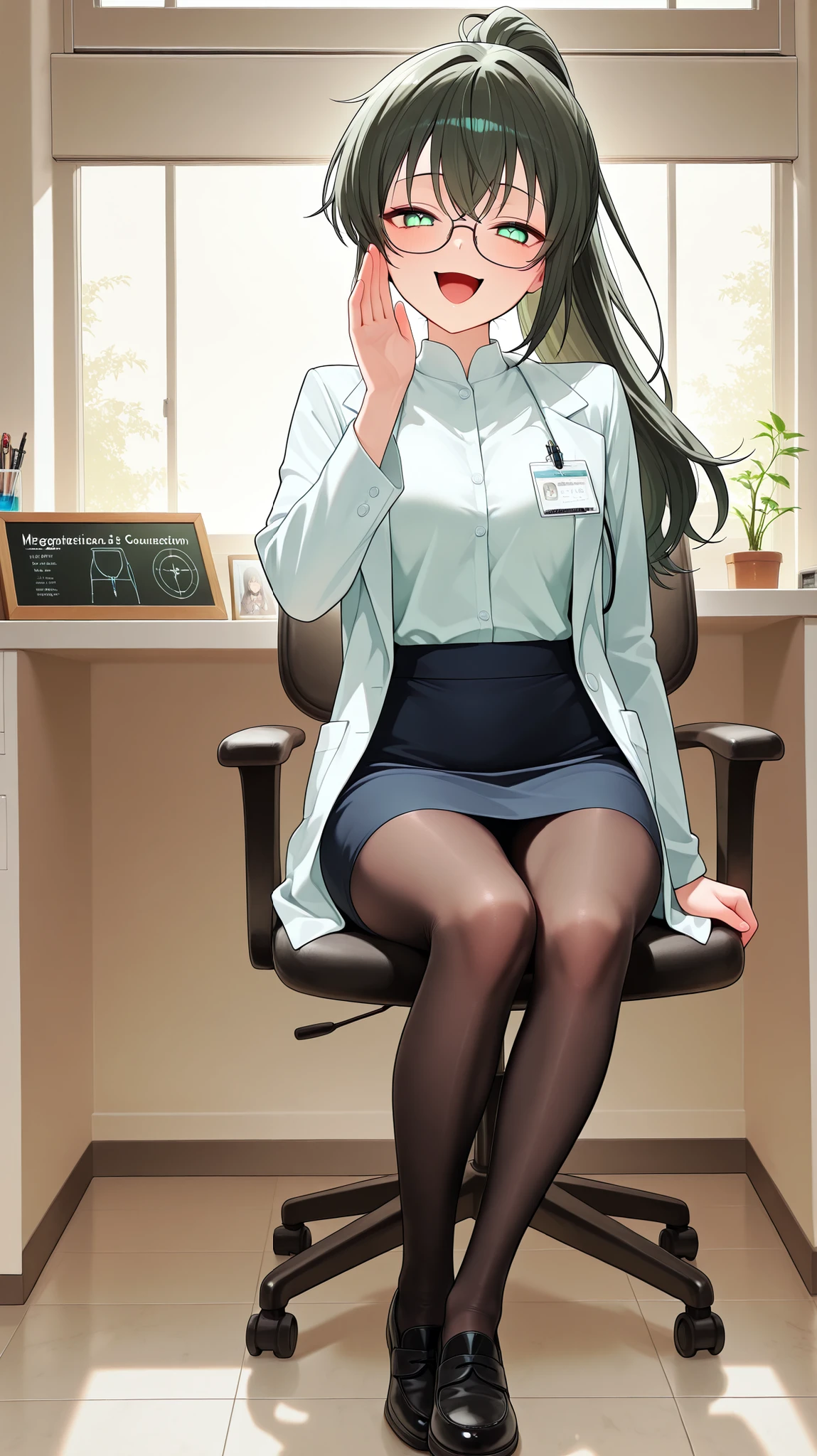 Glasses, Megane, Girl,, Fraction_9, Fraction_8_consolation, Fraction_7_consolation, Gesture like whispering, female scientist, (perfect anatomy, completely unzipping clothes), (window_Basic ,19 years old, soft eyes, crazy smile , opened her mouth slightly as if she were angry, slim body, slender body, (smug:1.2), whispering gestures, hand consolation, language, full body image, shoes가 보이는, Beautiful Japanese Girl, Light green eyes, long hair, ponytail head, (dark green hair), ( suit, skirt, black pantyhose, audio, shoes), neat attire, sitting in a chair, laboratory background, Soft lighting, natural lighting, (masterpieces, Top Quality, like anime, ultra detailed, super resolution, raw photo, very aesthetic), (no bad anatomy, no bad hands, 나쁜 no fingers , no fingers , 여분의 no fingers ) (masterpieces, Best Picture Quality, super resolution), sfw
Information