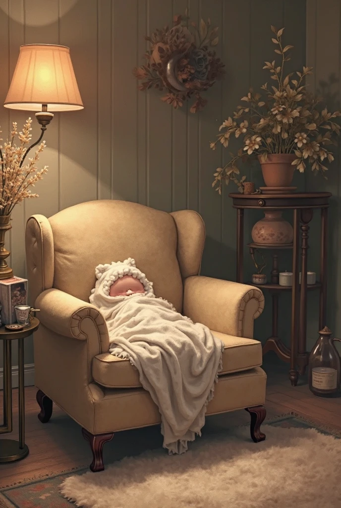 best quality, master part, super high resolution, Surrealismo, quarto, Empty bed with a baby sleeping in bed