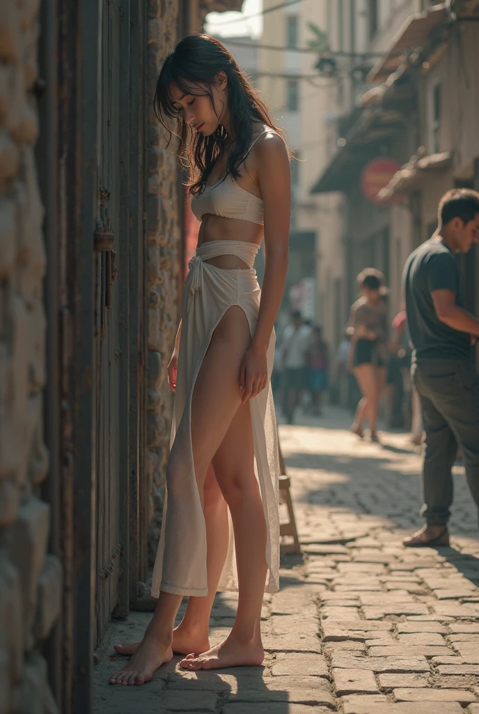 Belle; Full body diagram; Street; cloudy and hazy; Ragged; delicate face; HD map; Extreme HD; bare legs; The chest is large; --auto --s2