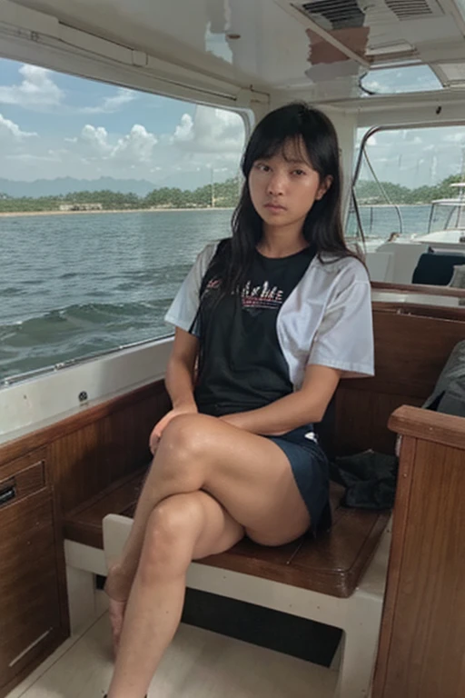 Indigenous 18 years old girl inside a ferry boat