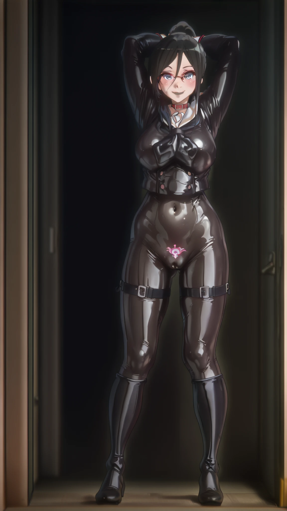 Emma Watson in a bondage suit and satin gloves、Gloved handjob to dick