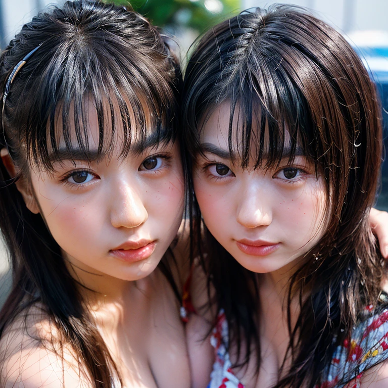 Beautiful identical twin sisters、(8K、Raw photo、highest quality、masterpiece:1.2)、(realistic、Photoreal:1.37)、Super detailed、超A high resolution、1 girl、There is a genuine uneven frame.、Kasumi Arimura、see the beholder、Beautiful and dense face、smile、narrow、(Muscular style) :1.3)、gymnastics、beautiful and smooth skin、skin texture、professional lighting、Full body Esbian、I&#39;I am doing muscle training.....、(muscular body)、Hold dumbbells