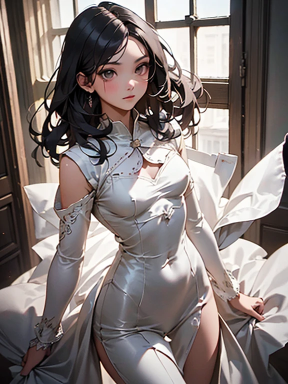 ( wearing a loose and long hooded sweatshirts ),gorgeous, masterpiece, best quality, high-resolution, finely detailed, extremely detailed and beautiful, distinct-image, 1 girl, 16 year old teenager, solo, sharp facial features, oval shaped face. cherry pink lips, lightly tanned white skin. velvet-colored eyes, C-cup breasts, tall height(175cm), slim yet chiseled body type, short shoulder length dark violet-black hair, small narrow waist, long and slender legs, curvy wide hips, elegant five star hotel setting in modern times, rear view,