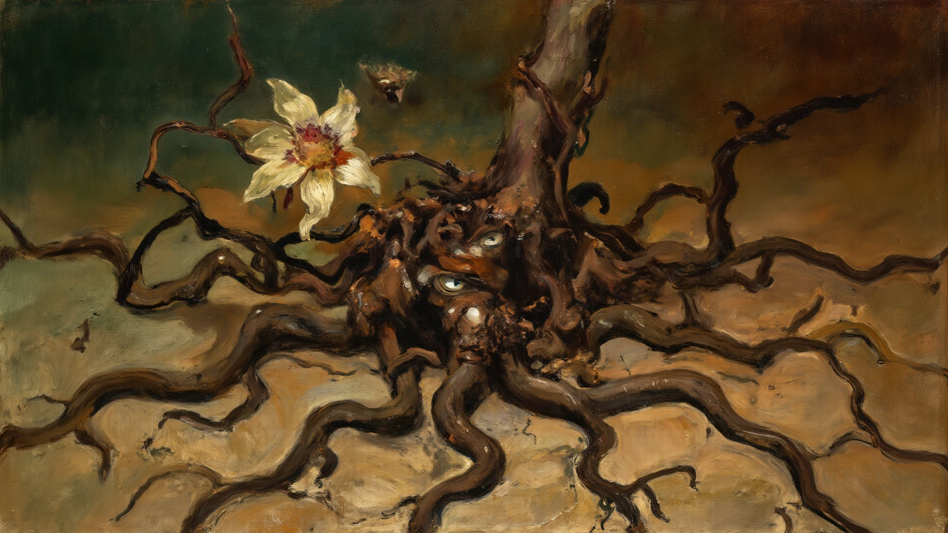 In the middle of a deep forest, A big tree, Embedded in an unnatural tree, entangled in ivy, Twist Arm, Twisted body, Swirling body, Deep in the forest, Assimilate with nature, japanes, Whole body, Faithful reproduction of a real human being, Very realistic, High quality, 8k resolution Photorealistic masterpiece