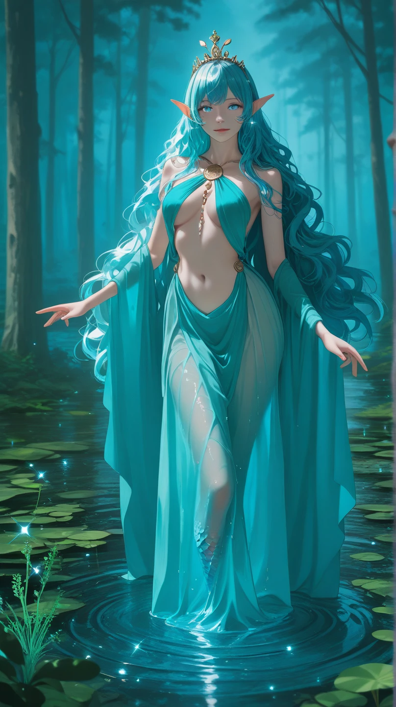 The Goddess Aqua is venerated as the powerful deity of the waters, whose influence extends from serene rivers to overwhelming storms, being adored by those who seek blessings and protection in the liquid vastness of life.
