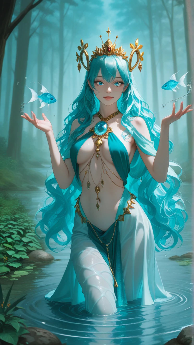 ((Controlling water currents)), Mermaid enchantress, Flowing aquamarine hair, (Aquamarine hair:1.2), Adorned with seashells, Shimmering iridescent scales, Finely crafted coral jewelry, Enchanted underwater kingdom, Sunlight filtering through crystal waters, Playful marine creatures, Ancient ruins, Soft bioluminescence, Sunbeams penetrating the depths, Conch shell wand, Seaweed cloak, Enchanting eyes, Melodic voice, spreading arms, ((mature_woman)), ((adult woman)), (milf:1.2) ,<lora:Milf:0.8>, seductive look, perfect face, make up, eye shadow, ((gorgeous)), Extremely beautiful, perfect, (wide hips), ((perfect female body)), ((narrow waist)), seductive, alluring, wide breasts, thick thighs, round breasts, (toned physique), beautiful, (masterpiece:1.2), (best quality:1.2), cinematic, perfect skin, perfect lighting, textured skin, detail, beauty, wonder, sharp focus, ultra-detailed, illustration, perfect face, ((gorgeous)), Extremely beautiful, perfect, detailed background, seductive, alluring, (detailed background, intricate background:1.1), beautiful,