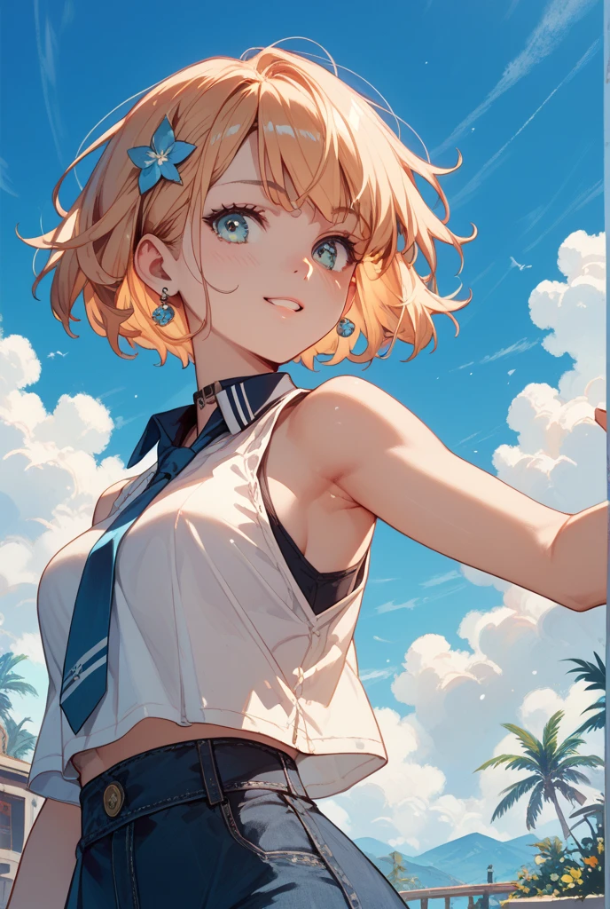 High quality、highest quality、complete limbs、Ultra high definition、Sparkling eyes、full finger、slender beauty、smile、Wearing a shiny sailor school swimsuit、shiny skin