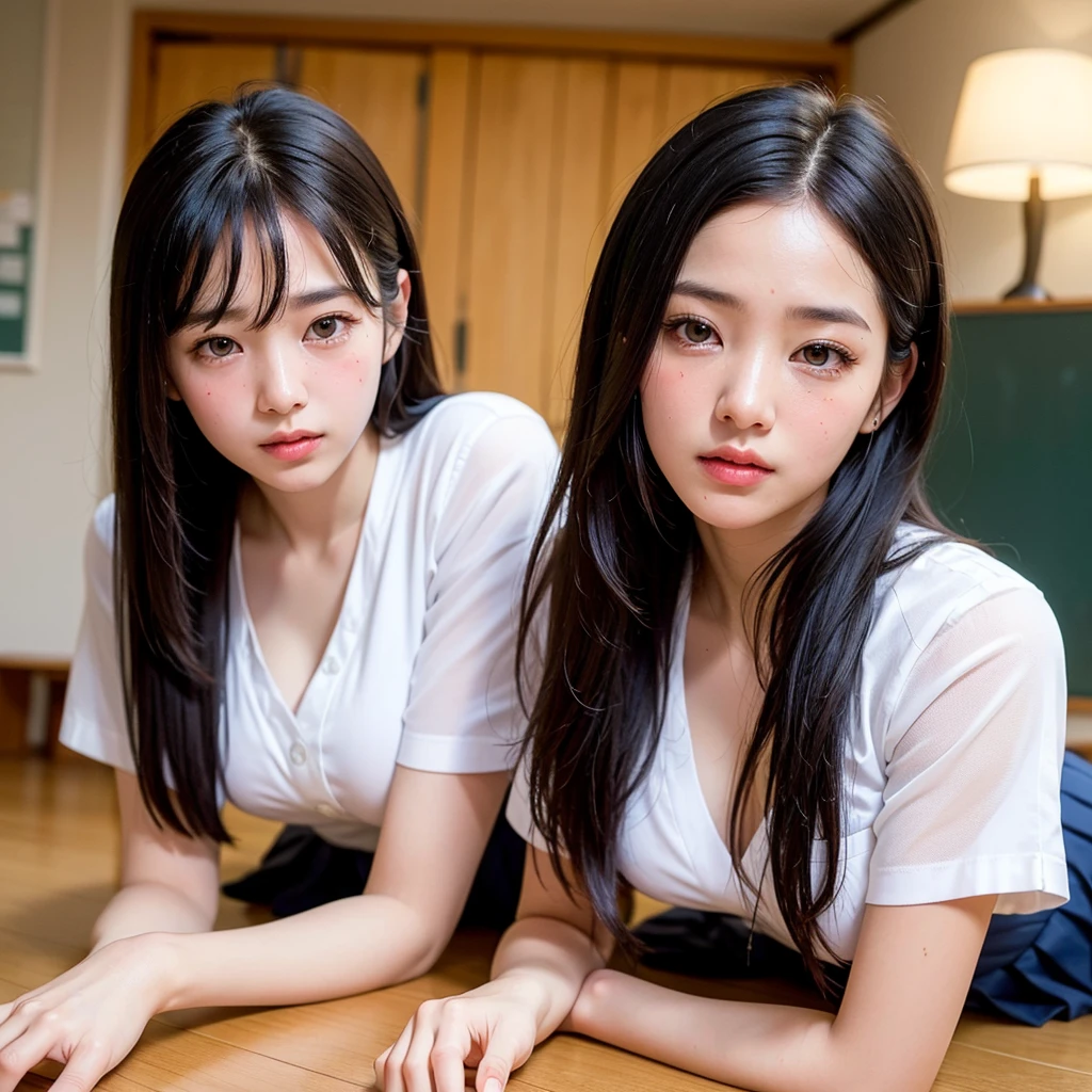 Plain clothe３Man Woman、Plain clothes posing for photo shoot in living room３Man Woman、Harsh flash photography、Young cute gravure idol、[photos realistic]!!,Candid flash photography、magnifica、Masa Nakayama、flash photo