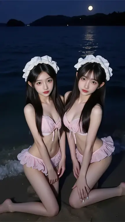 Oilskin,Glowing Skin、Realistic skin texture、Beautiful skin in every detail、Shiny skin、Slimy skin、Shiny skin、Shiny skin, White skin, Real human skin, (Familiar), Oval Face, pore, Ultra-high resolution, (8k, RAW Photos, Realistic: 1.4), One Girl, slim, (kind, Goddess-like eyes, happiness: 1.2),
From feet to head、Two girls standing、
(Color Contact Lenses、Lip gloss, Long eyelashes), ((jirai girl, jirai make-up:1.5))、(((Big Breasts))),Big cleavage、Long black hair、
(((Sexy Micro Bikini:1.5))),(Oily skin、Glowing wet skin),
((Two girls: one with long black hair and white skin, the other with short blonde hair and dark skin:1.8))、
highest quality, Ultra-high resolution, Wide Lighting, Natural Shading), Absolute area、Long beautiful slim legs、
(Little devil Smile face、Sexy smile expression:0.8, Open your mouth、Seducing girl),
Sparkling lighting for the Night event、Amusement park pool、
(Outdoor nightclubpool, Large night pool:1.5)、