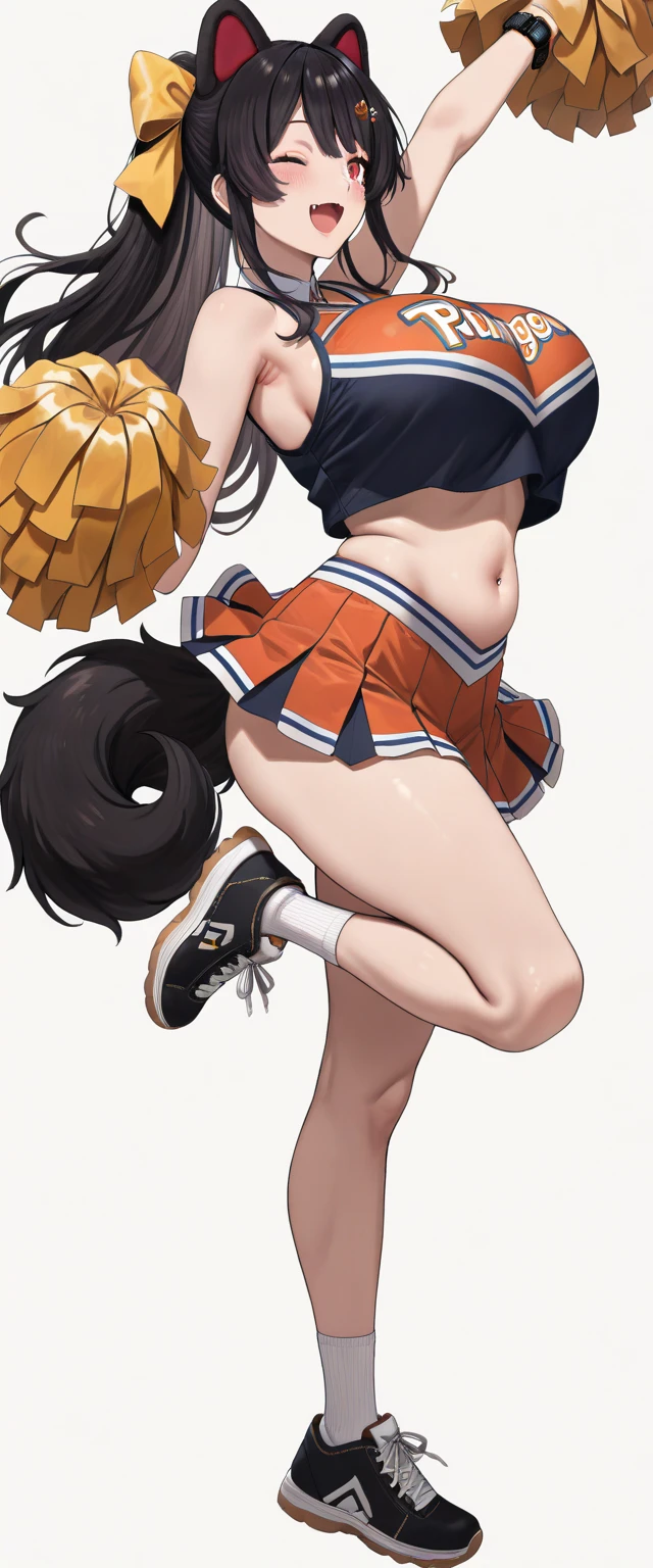 Sayuri, Long Black Hair, Loose Wavy, Cheerleading, High Kick, Underwear, Navy Blue