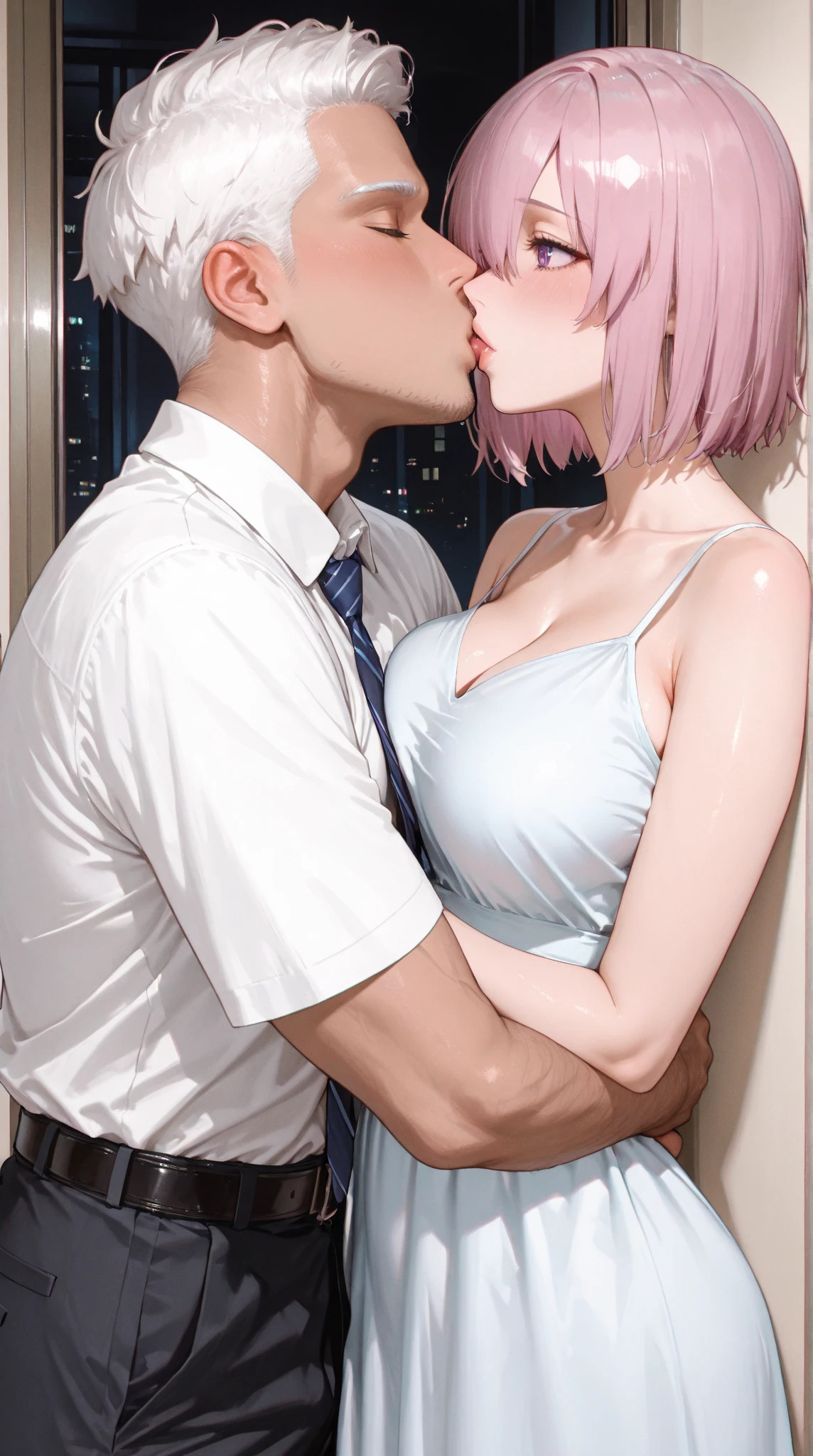 nsfw、On the bed、Massage the breasts、Touching the crotch、naked、Raped by a middle-aged man、Sex、Deep Kiss