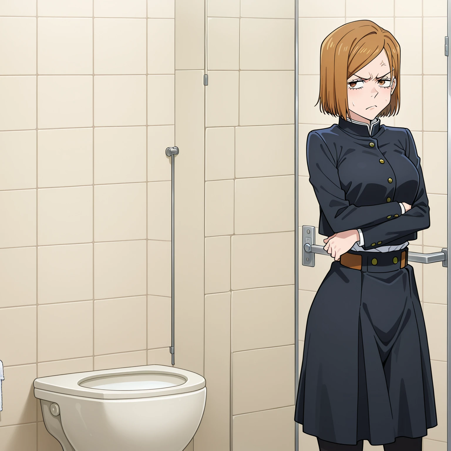 (pp clothes), from forehead, Indonesia school girl, haunted house, horror, peeing jeans.