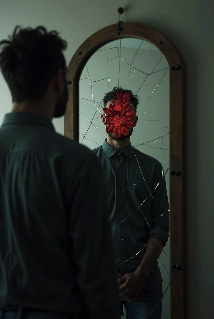 Faceless demon crawling out of a mirror